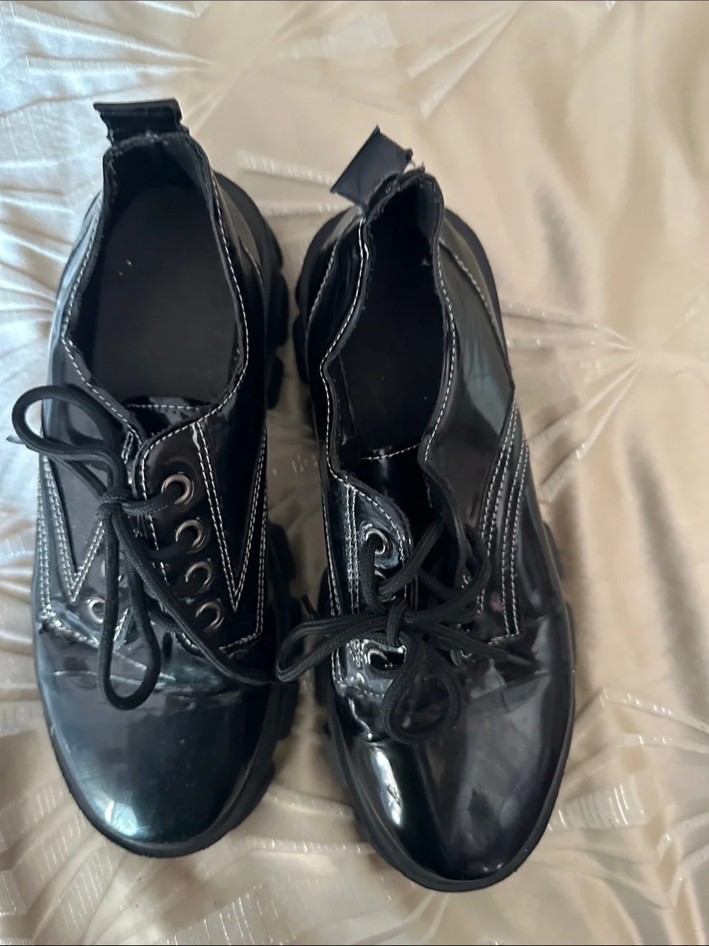 Men's Black Patent Lace-Up Chunky Shoes